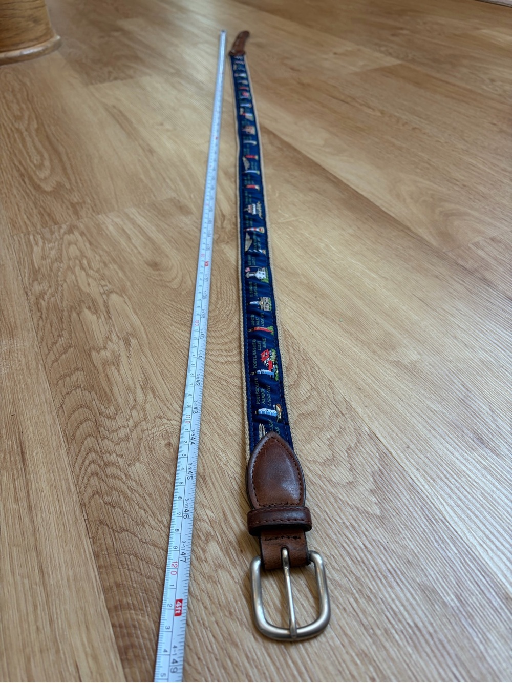 Belted Cow Lighthouse Belt Tan Navy Blue Brown Leather Trim Preppy - Picture 7 of 10